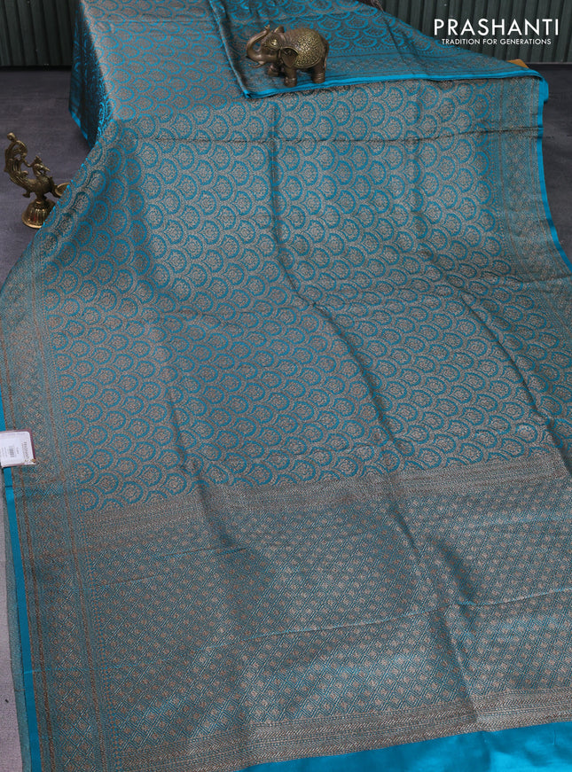 Banarasi semi silk saree teal blue with allover thread & zari weaves and woven border