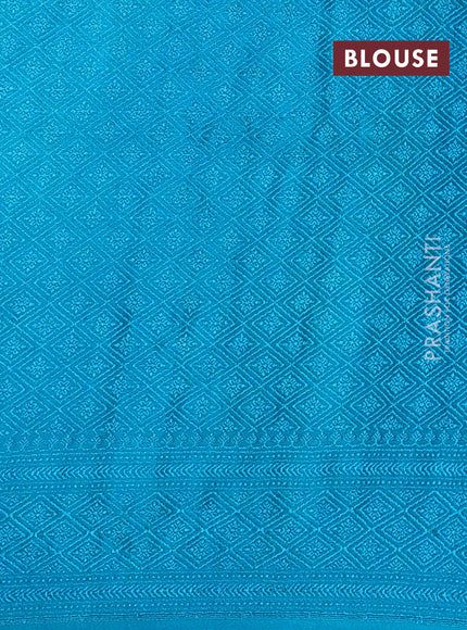 Banarasi semi silk saree teal blue with allover thread & zari weaves and woven border