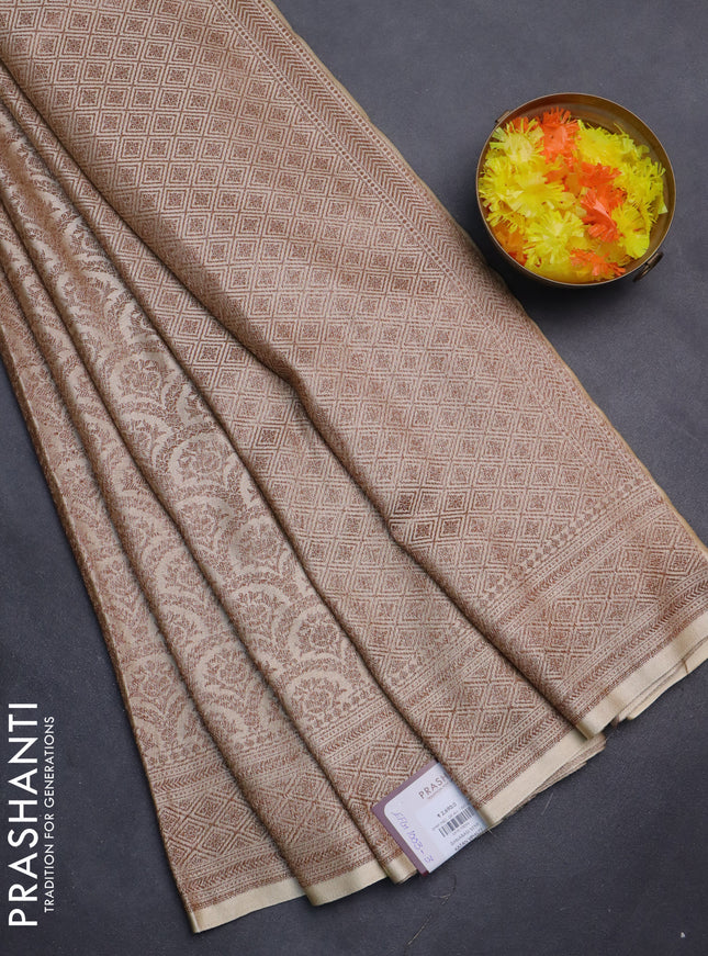 Banarasi semi silk saree cream with allover thread & zari weaves and woven border