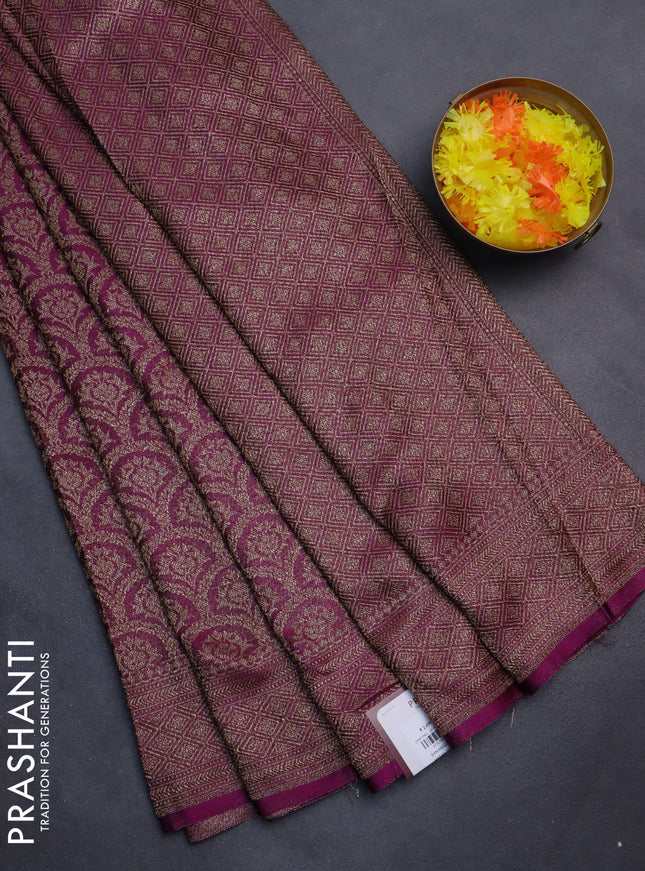 Banarasi semi silk saree purple with allover thread & zari weaves and woven border