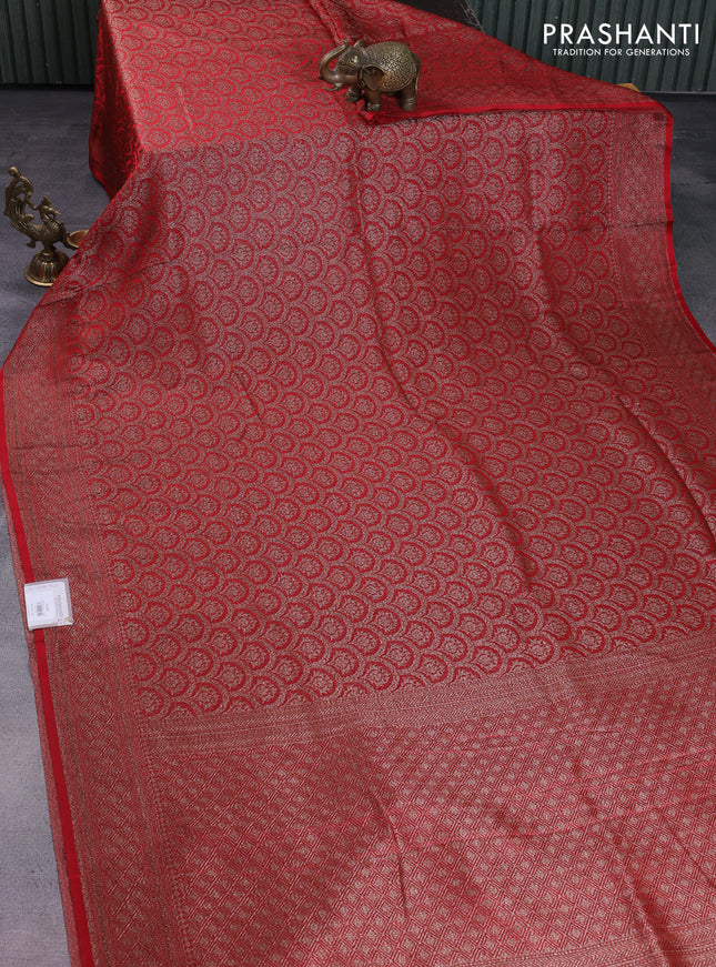 Banarasi semi silk saree red with allover thread & zari weaves and woven border