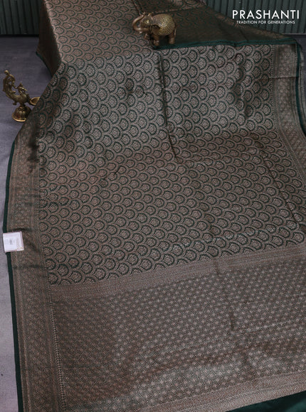 Banarasi semi silk saree bottle green with allover thread & zari weaves and woven border
