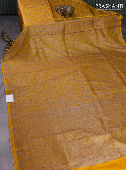 Banarasi semi silk saree yellow with allover thread & zari weaves and woven border