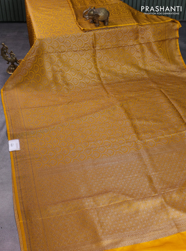 Banarasi semi silk saree yellow with allover thread & zari weaves and woven border