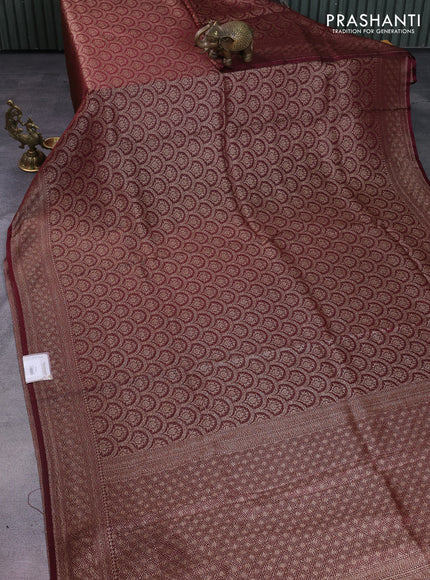 Banarasi semi silk saree deep maroon with allover thread & zari weaves and woven border