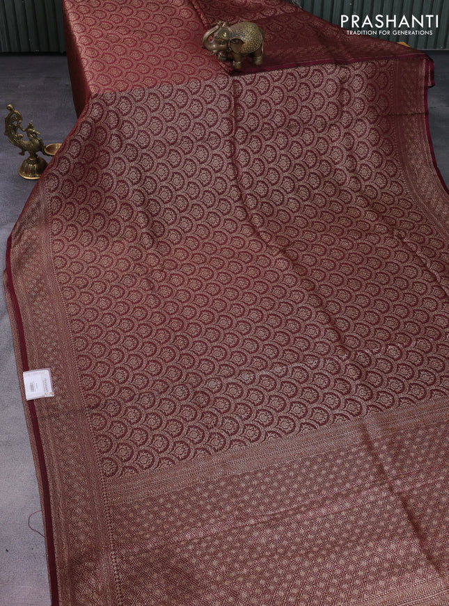 Banarasi semi silk saree deep maroon with allover thread & zari weaves and woven border