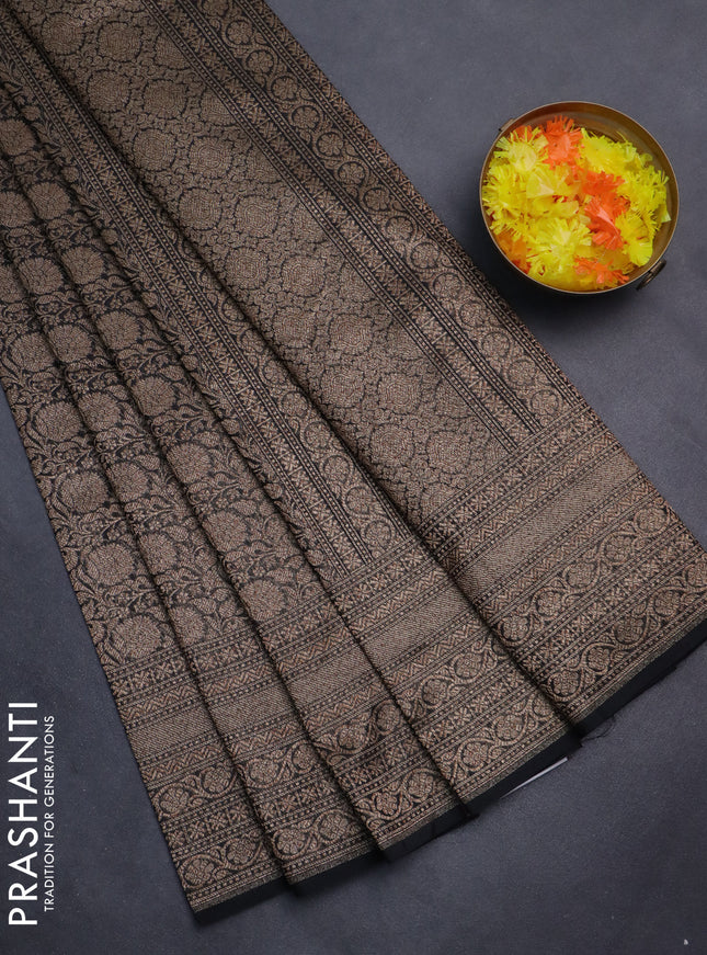 Banarasi semi silk saree black with allover thread & zari weaves and woven border