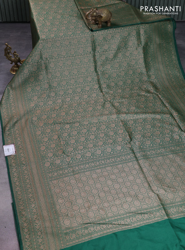 Banarasi semi silk saree green with allover thread & zari weaves and woven border