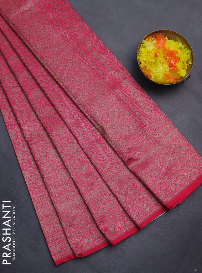 Banarasi semi silk saree pink with allover thread & zari weaves and woven border