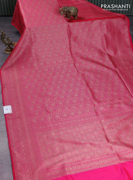Banarasi semi silk saree pink with allover thread & zari weaves and woven border