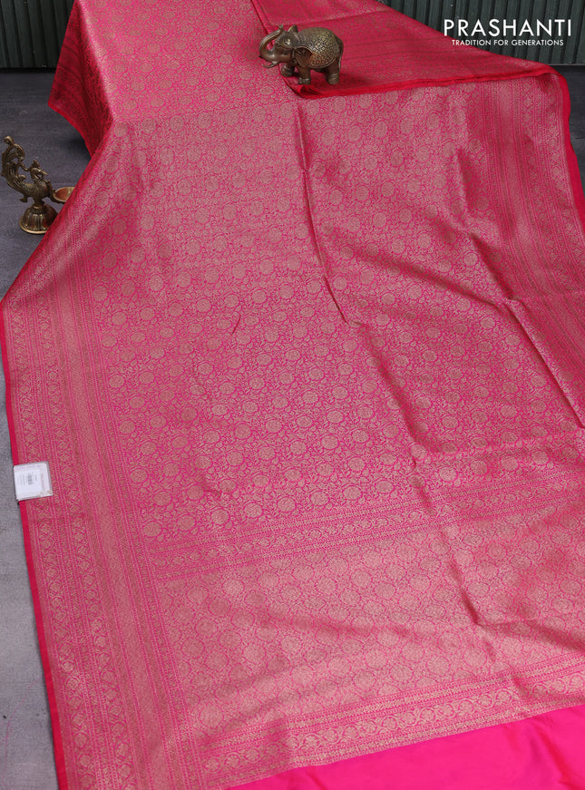 Banarasi semi silk saree pink with allover thread & zari weaves and woven border