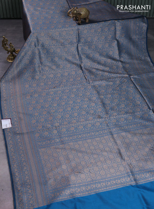 Banarasi semi silk saree peacock blue with allover thread & zari weaves and woven border
