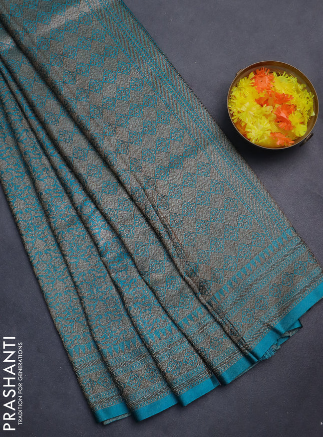 Banarasi semi silk saree teal blue with allover thread & zari weaves and woven border
