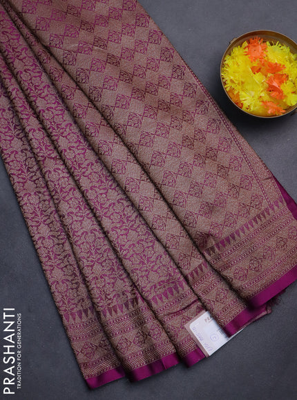 Banarasi semi silk saree wine shade with allover thread & zari weaves and woven border