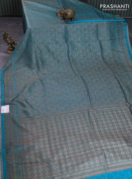 Banarasi semi silk saree teal blue with allover thread & zari weaves and woven border