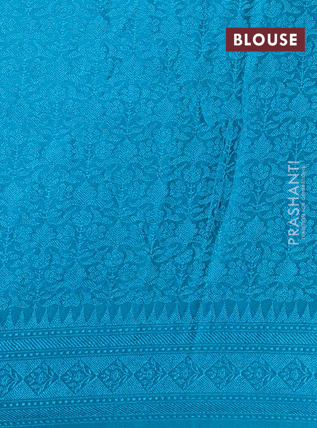 Banarasi semi silk saree teal blue with allover thread & zari weaves and woven border