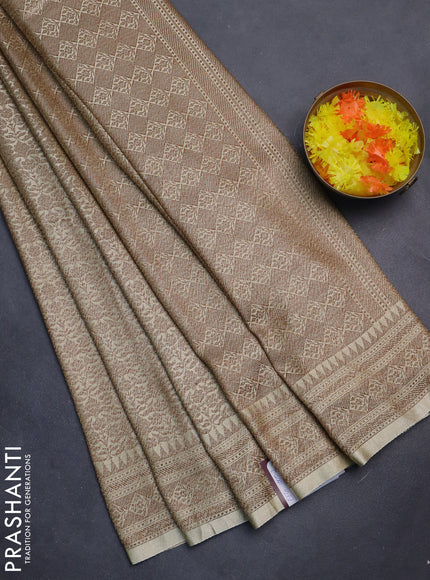 Banarasi semi silk saree cream with allover thread & zari weaves and woven border