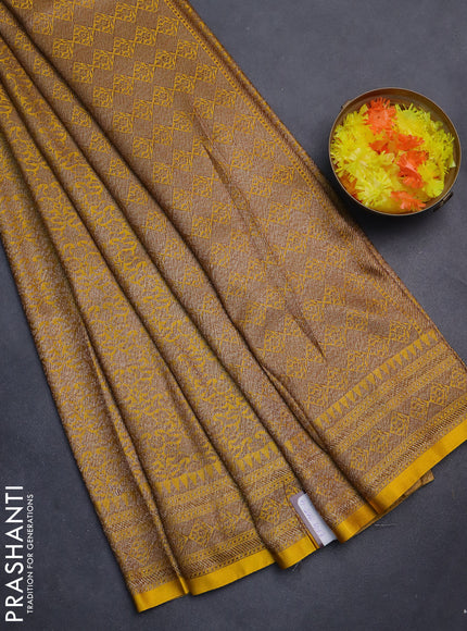 Banarasi semi silk saree yellow with allover thread & zari weaves and woven border