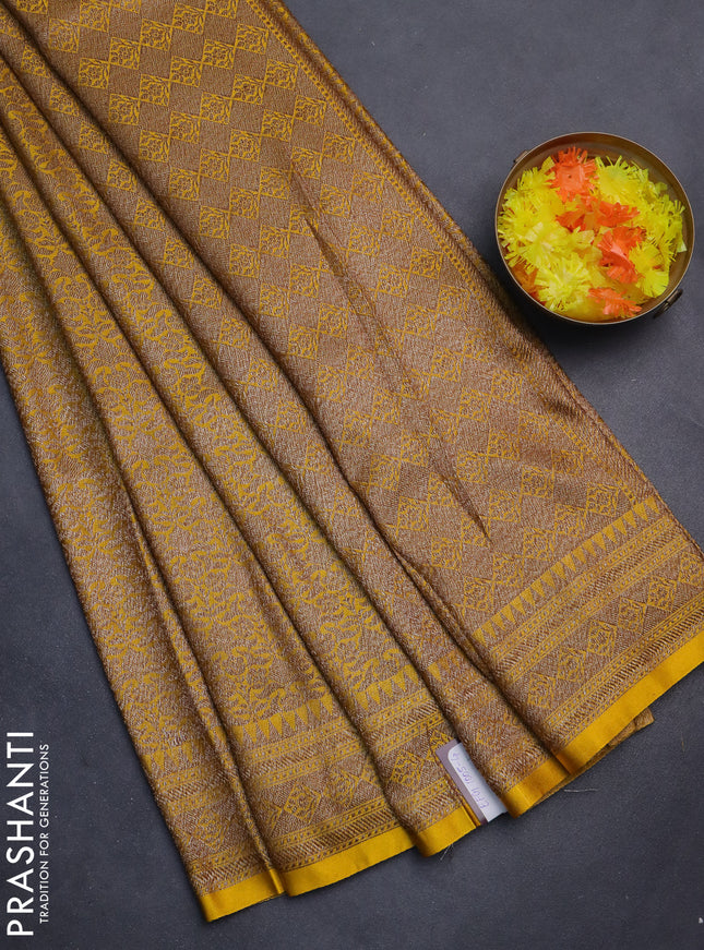Banarasi semi silk saree yellow with allover thread & zari weaves and woven border