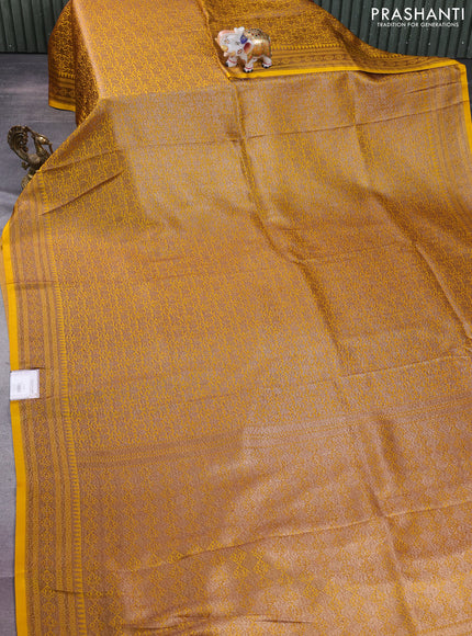 Banarasi semi silk saree yellow with allover thread & zari weaves and woven border