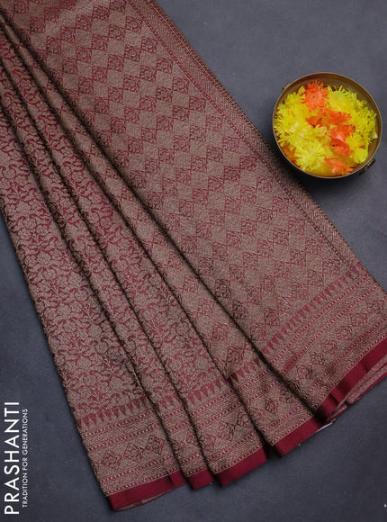 Banarasi semi silk saree maroon with allover thread & zari weaves and woven border