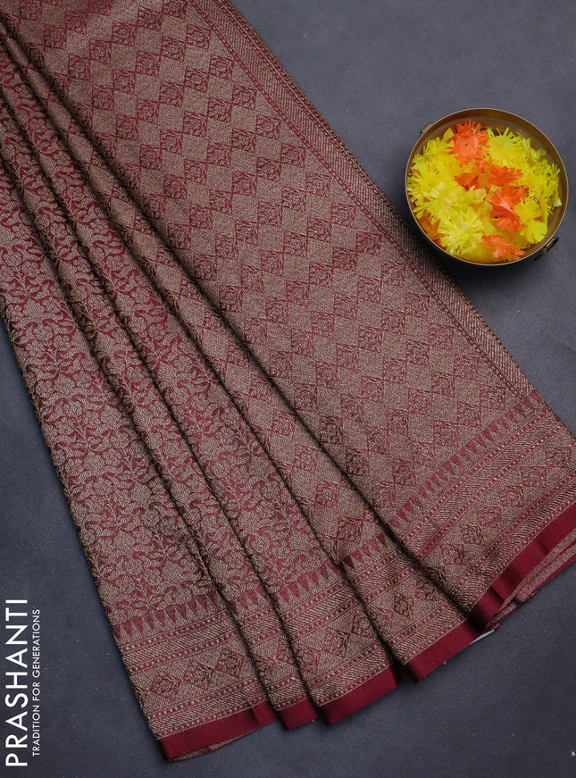 Banarasi semi silk saree maroon with allover thread & zari weaves and woven border