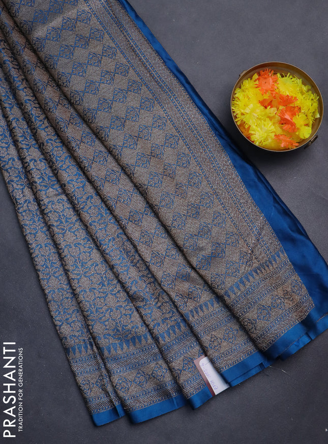 Banarasi semi silk saree cs blue with allover thread & zari weaves and woven border