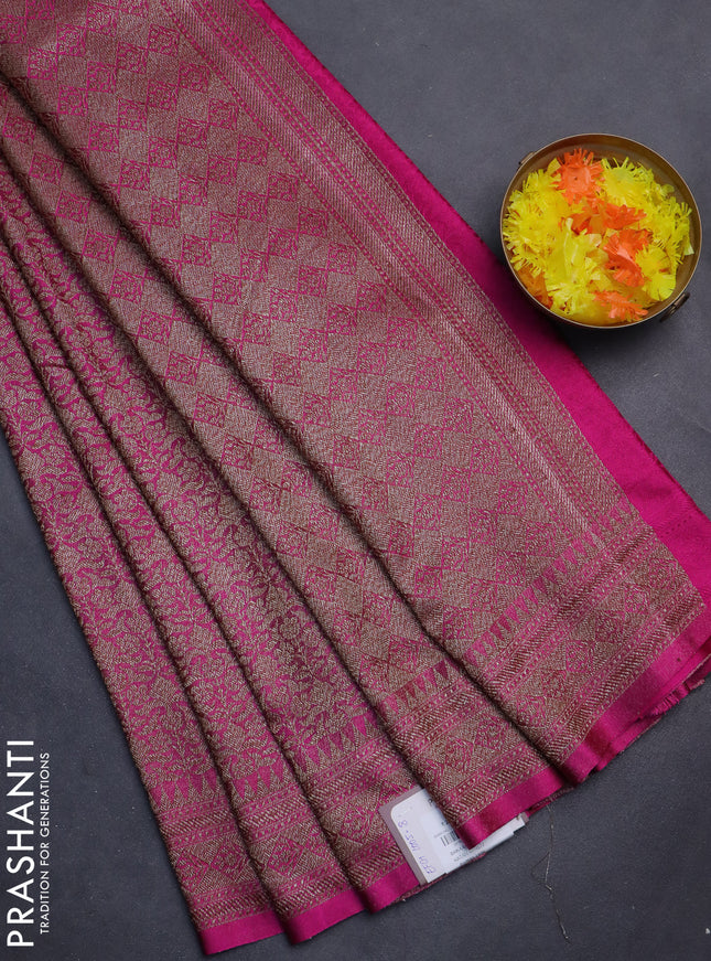 Banarasi semi silk saree pink with allover thread & zari weaves and woven border