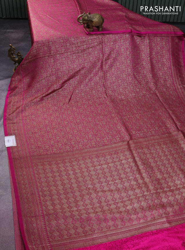 Banarasi semi silk saree pink with allover thread & zari weaves and woven border