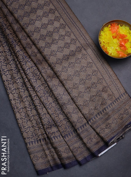 Banarasi semi silk saree navy blue with allover thread & zari weaves and woven border