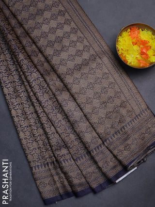 Banarasi semi silk saree navy blue with allover thread & zari weaves and woven border