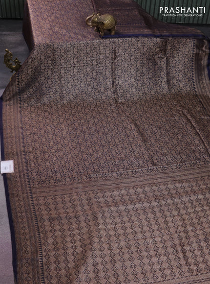 Banarasi semi silk saree navy blue with allover thread & zari weaves and woven border