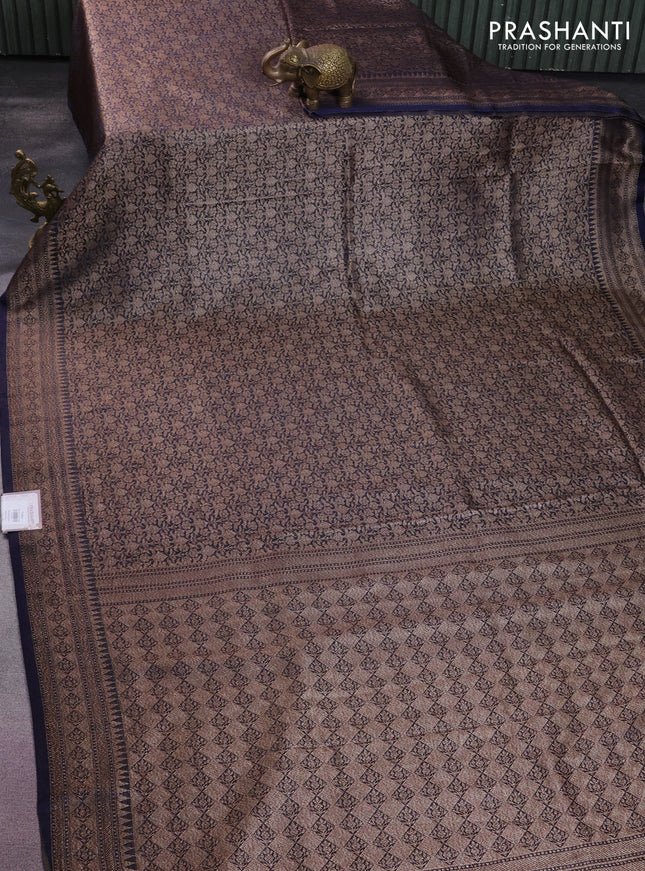 Banarasi semi silk saree navy blue with allover thread & zari weaves and woven border