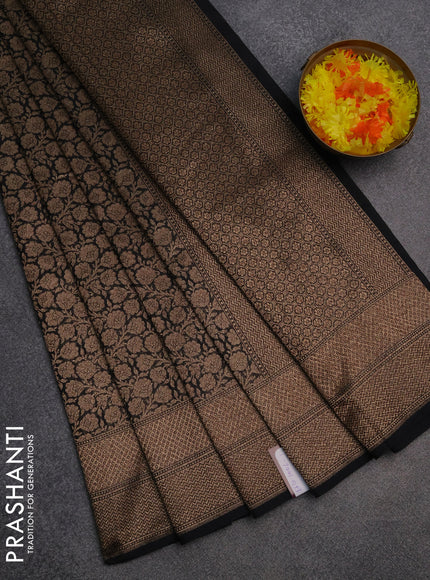 Banarasi semi silk saree black with allover thread & zari weaves and woven border