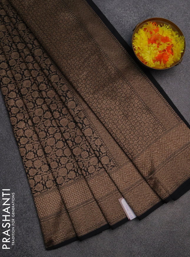 Banarasi semi silk saree black with allover thread & zari weaves and woven border