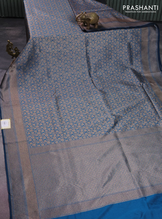 Banarasi semi silk saree cs blue with allover thread & zari weaves and woven border