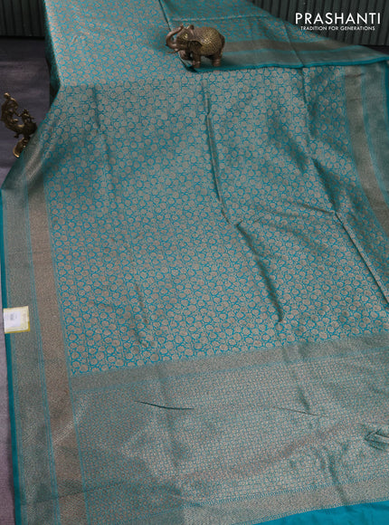 Banarasi semi silk saree teal green with allover thread & zari weaves and woven border