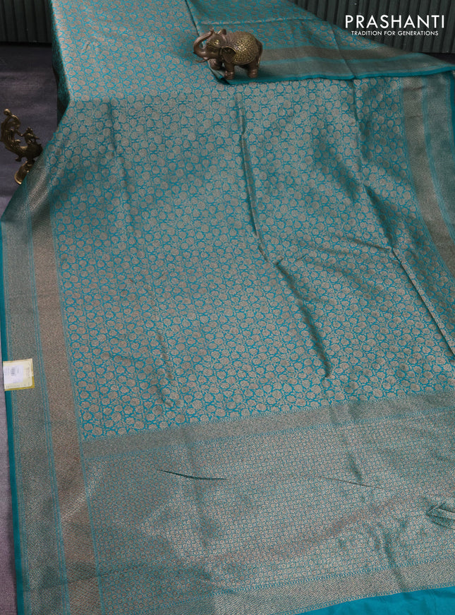 Banarasi semi silk saree teal green with allover thread & zari weaves and woven border