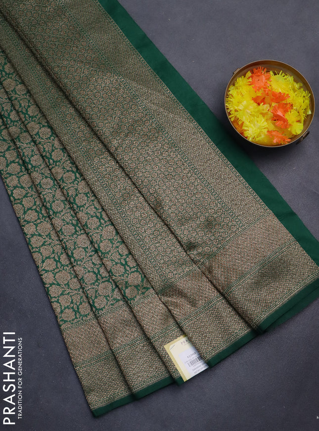Banarasi semi silk saree green with allover thread & zari weaves and woven border