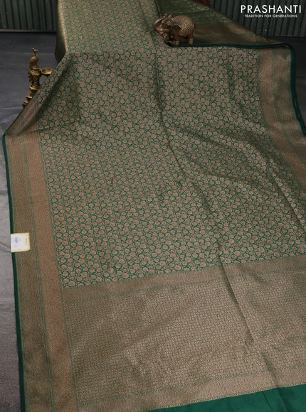 Banarasi semi silk saree green with allover thread & zari weaves and woven border