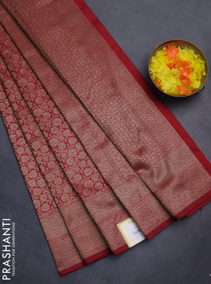 Banarasi semi silk saree maroon with allover thread & zari weaves and woven border