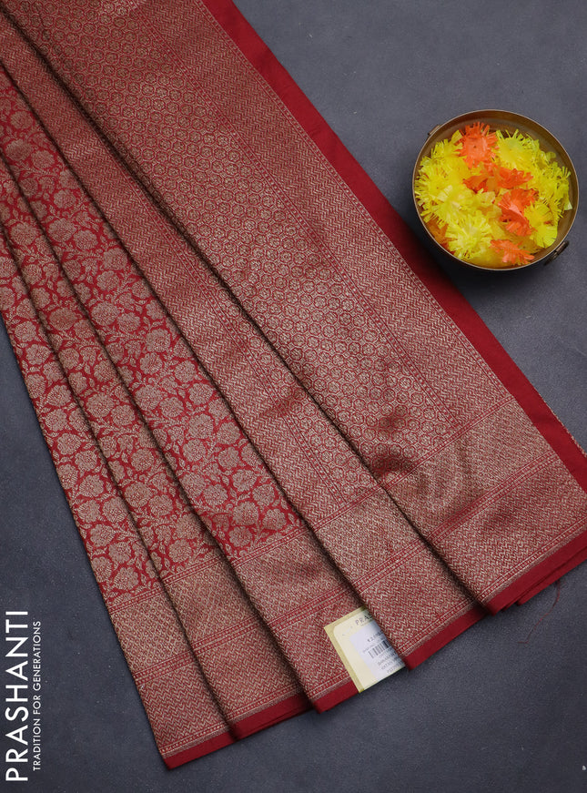 Banarasi semi silk saree maroon with allover thread & zari weaves and woven border