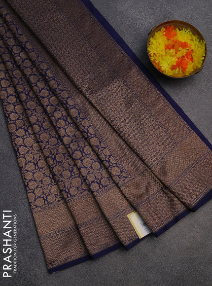 Banarasi semi silk saree blue with allover thread & zari weaves and woven border