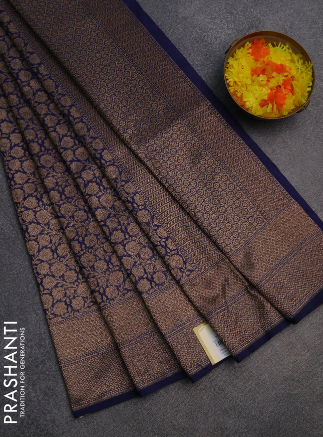 Banarasi semi silk saree blue with allover thread & zari weaves and woven border
