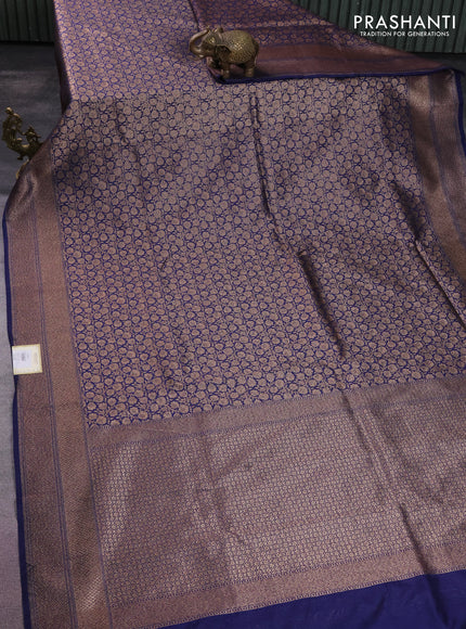 Banarasi semi silk saree blue with allover thread & zari weaves and woven border