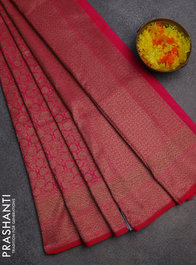 Banarasi semi silk saree pink with allover thread & zari weaves and woven border