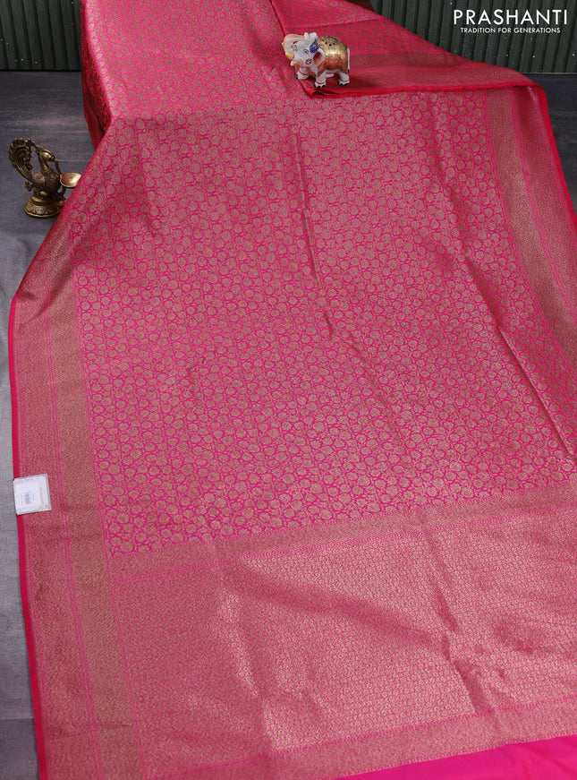 Banarasi semi silk saree pink with allover thread & zari weaves and woven border