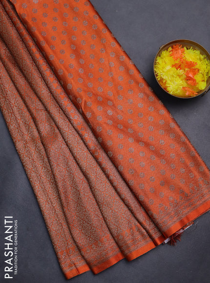 Banarasi semi silk saree orange with allover thread & zari weaves and woven border