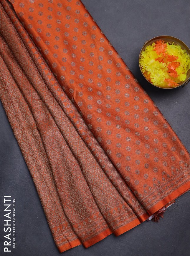 Banarasi semi silk saree orange with allover thread & zari weaves and woven border
