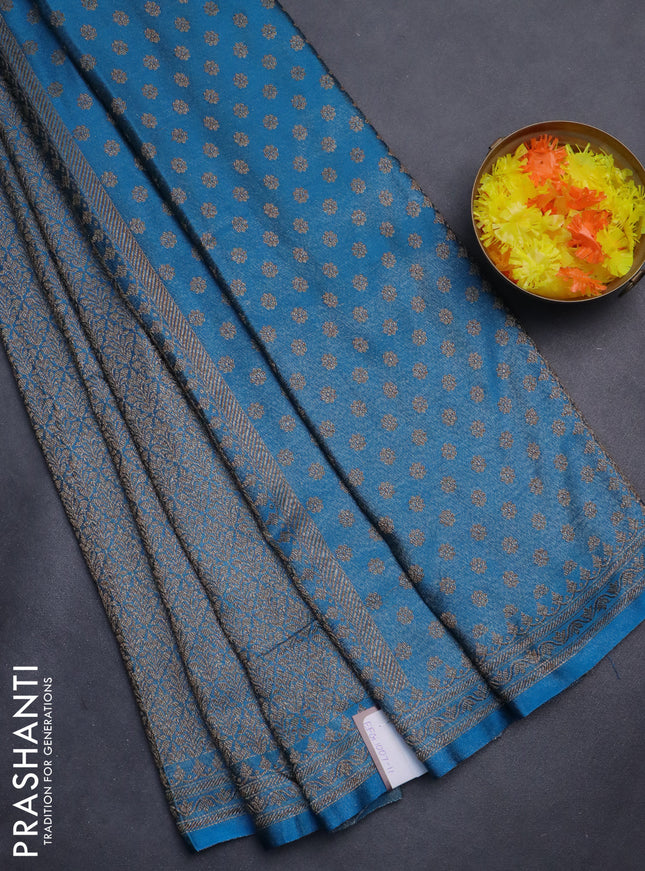 Banarasi semi silk saree cs blue with allover thread & zari weaves and woven border